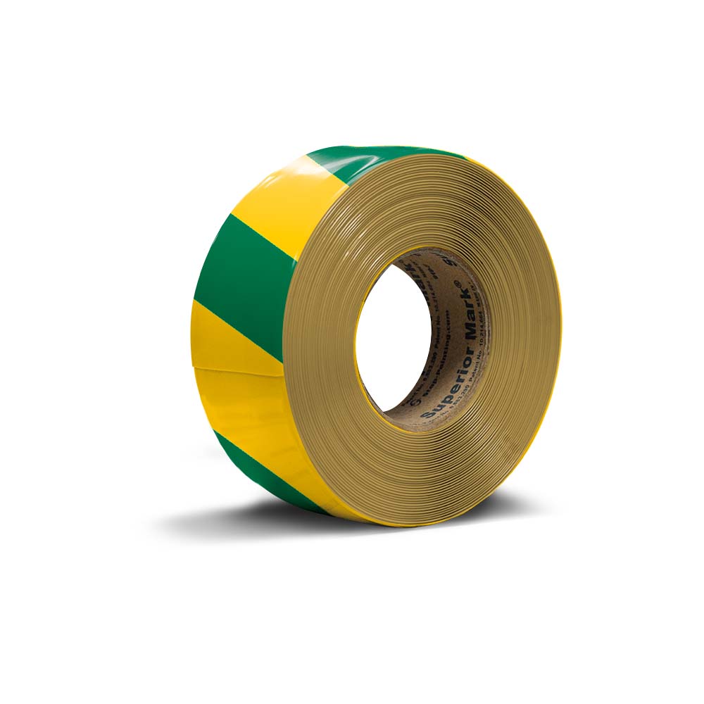 Yellow green hazard floor tape diagonal stripe