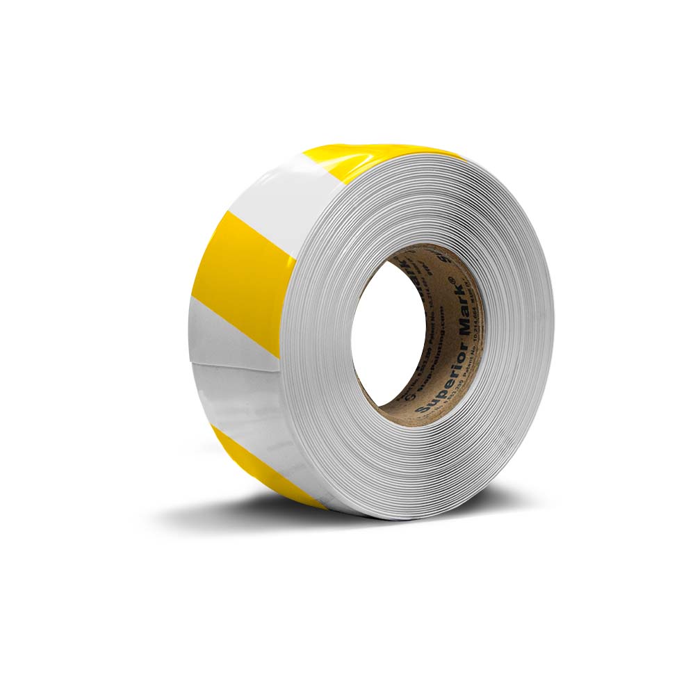 Yellow white hazard floor tape diagonal stripe